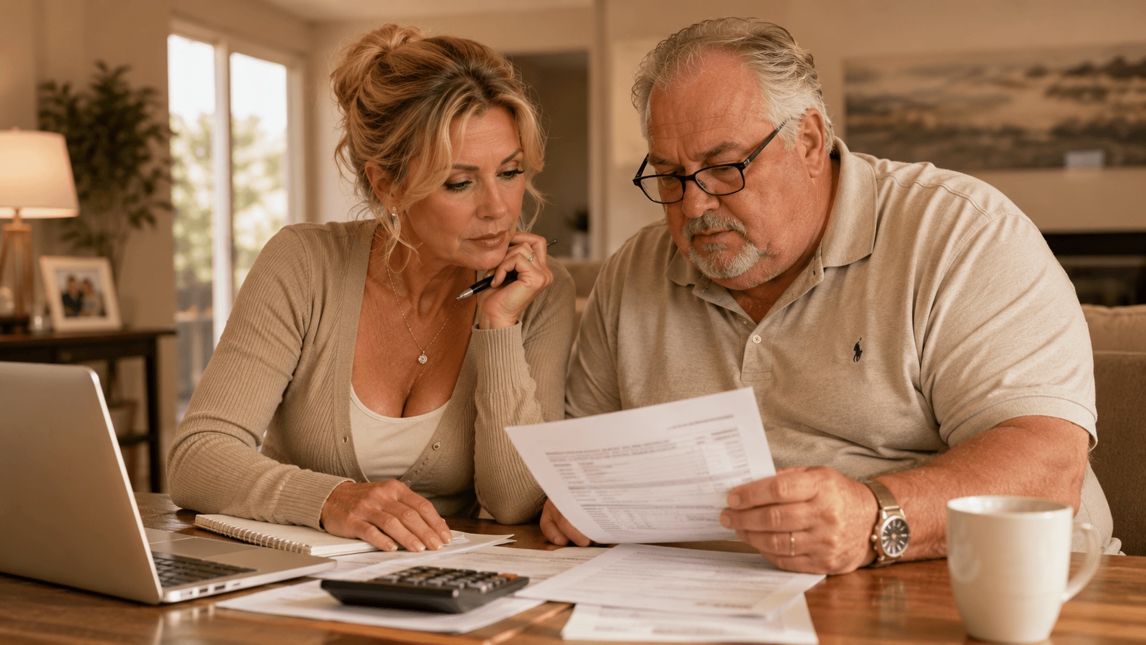 Homeowner reviewing mortgage refinance paperwork at home