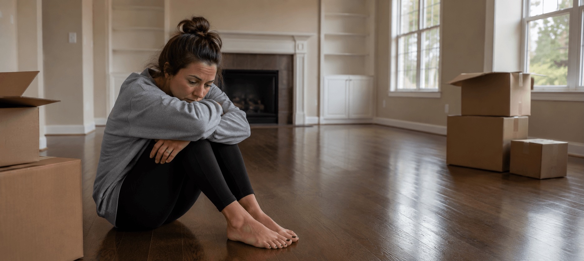 An empty living room in a family home after moving out